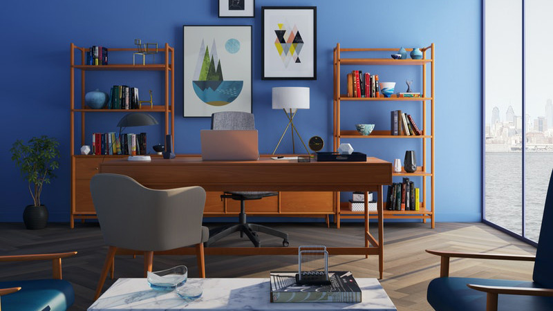 How It Works: Simple, Fast, Hassle-Free brown wooden desk with rolling chair and shelves near window